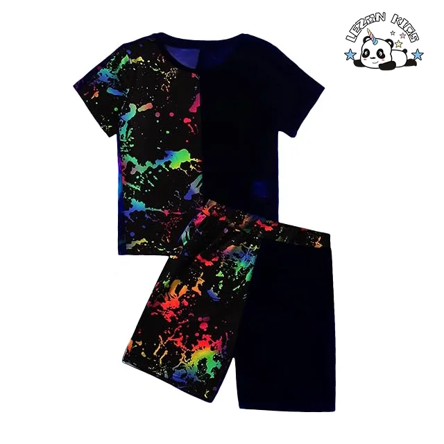 LEZONKIDS - Customized Boy's Casual 2 Piece Outfits Tie Dye Short Sleeve T Shirt Top Shorts Set